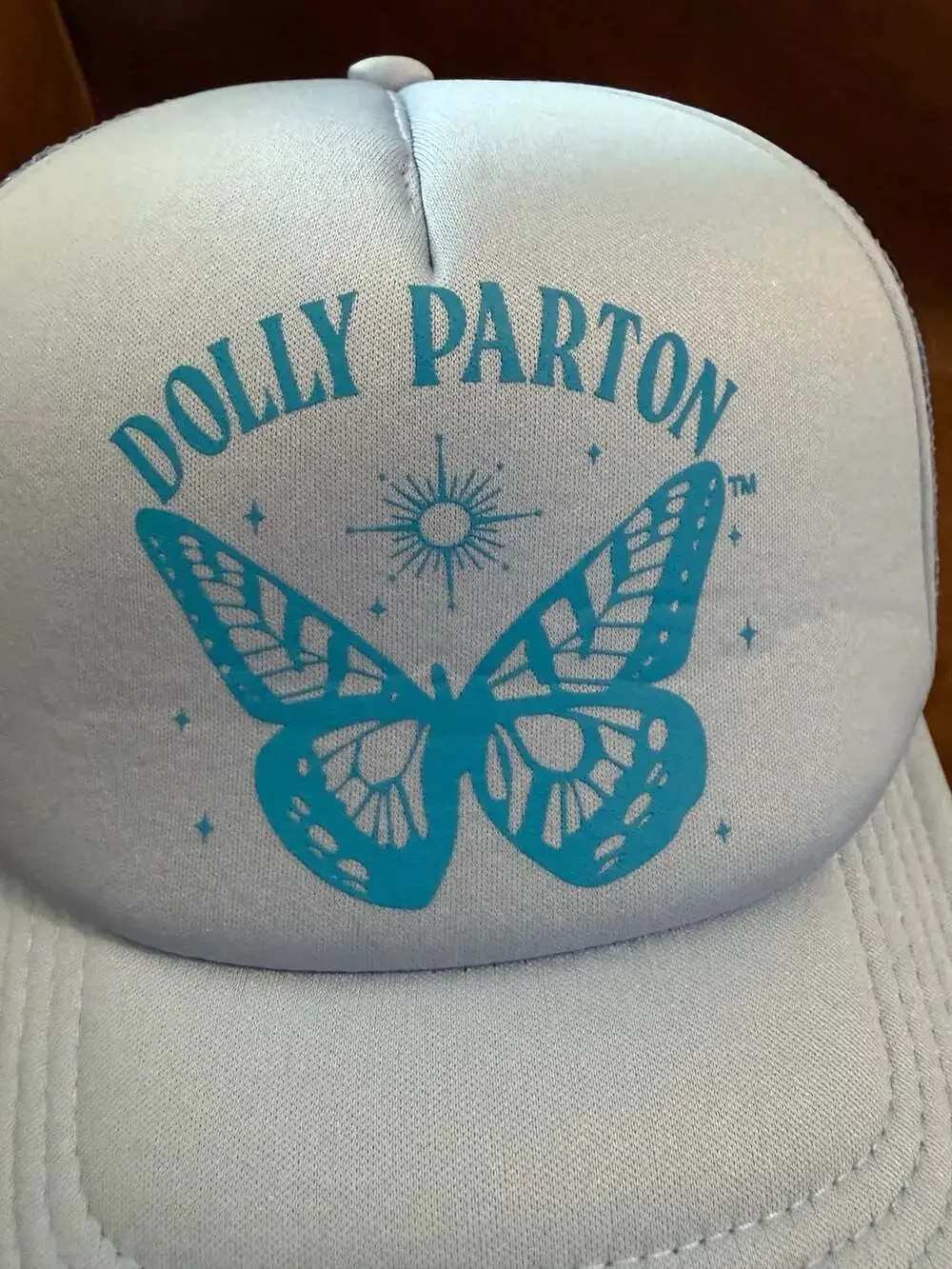 Dolly Parton Sky Blue Butterfly Graphic Mesh Trucker Hat
